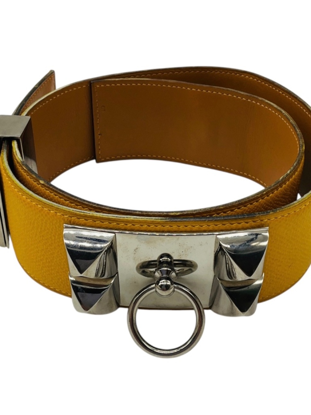 HERMES YELLOW CDC COLLIER DE CHIEN 70 EPSOM LEATHER BELT WITH PALLADIUM HARDWARE
